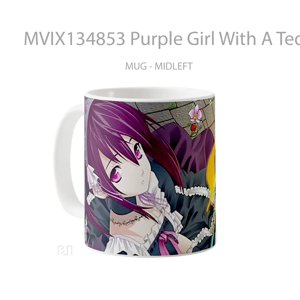 Mug Purple Girl With A Teddy Bear Gelas Hewan Lucu - All-side / Desain