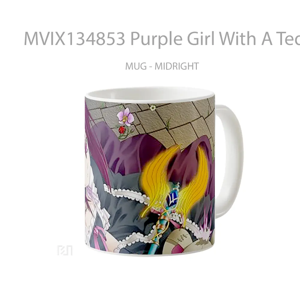 Mug Purple Girl With A Teddy Bear Gelas Hewan Lucu - All-side / Desain