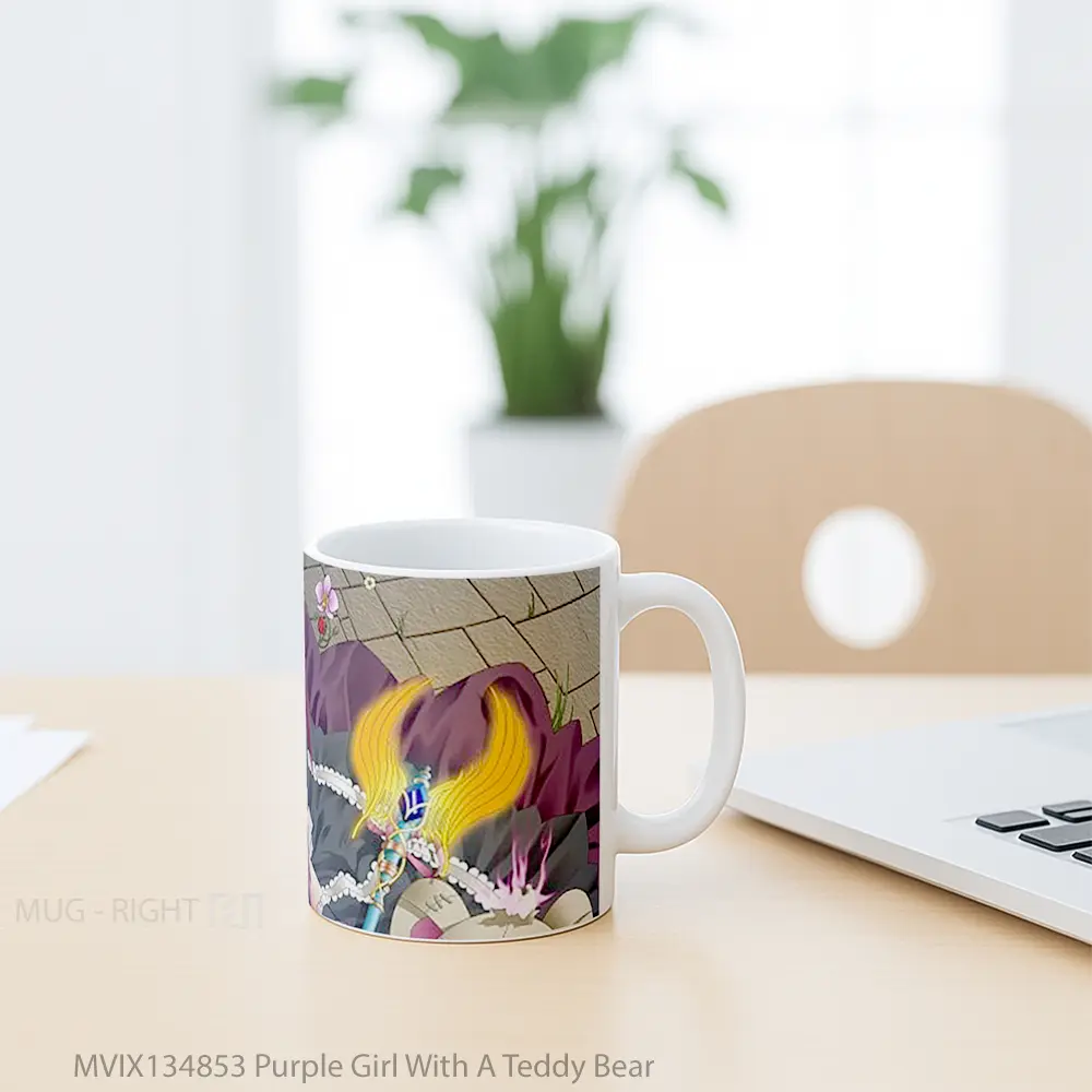 Mug Purple Girl With A Teddy Bear Gelas Hewan Lucu - All-side / Desain