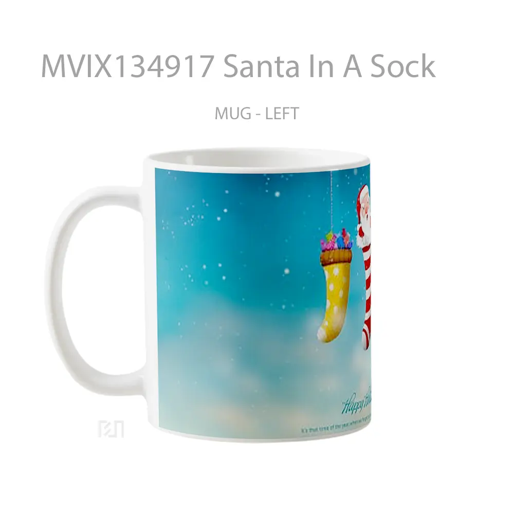 Mug Santa In A Sock Gelas Keramik Unik - All-side / Desain