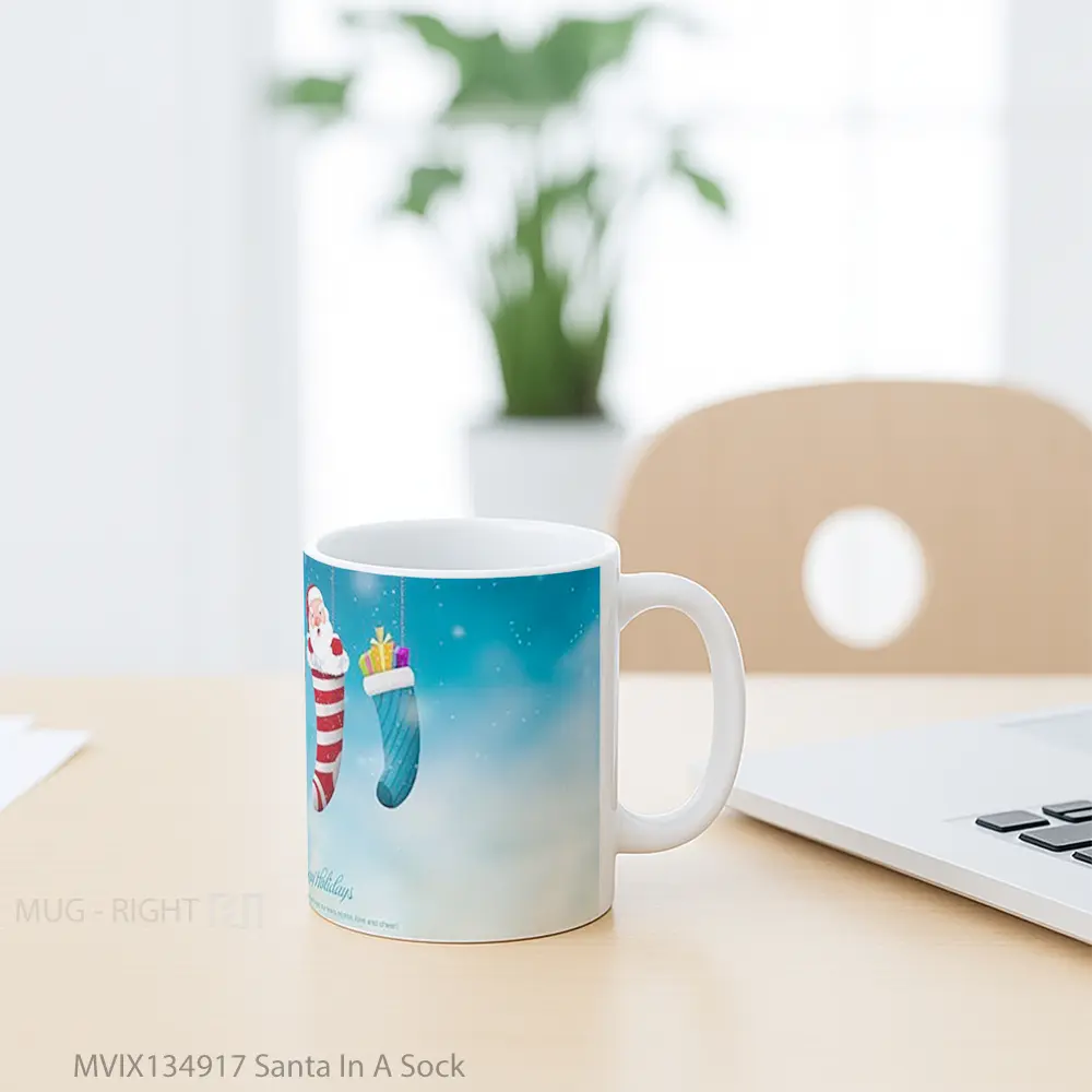 Mug Santa In A Sock Gelas Keramik Unik - All-side / Desain