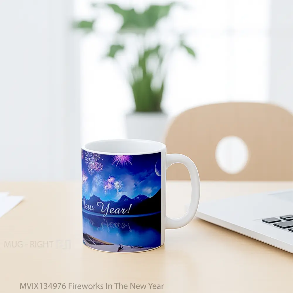 Mug Fireworks In The New Year Gelas Keramik Unik - All-side / Desain