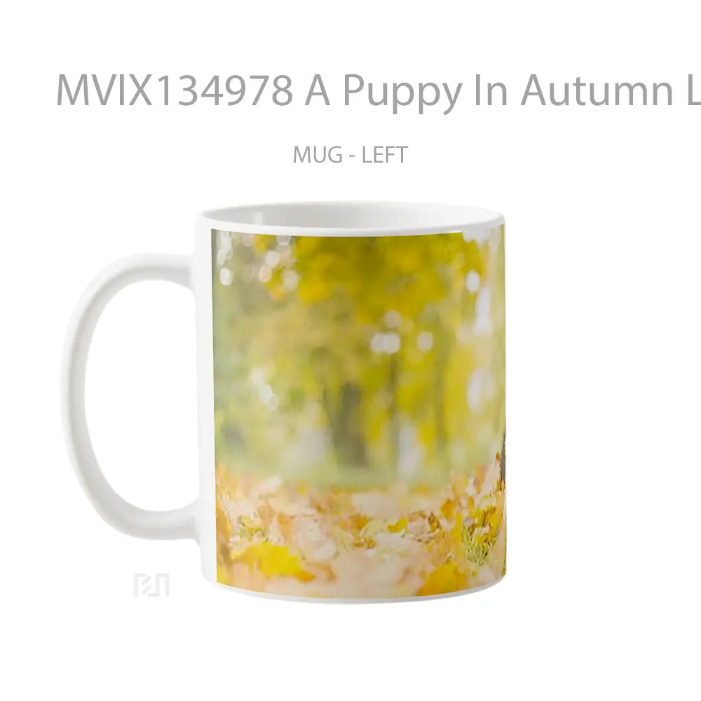Mug A Puppy In Autumn Leaves Gelas Hewan Lucu - All-side / Desain