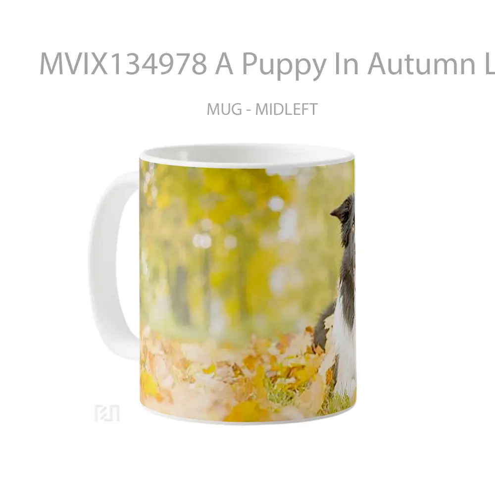 Mug A Puppy In Autumn Leaves Gelas Hewan Lucu - All-side / Desain