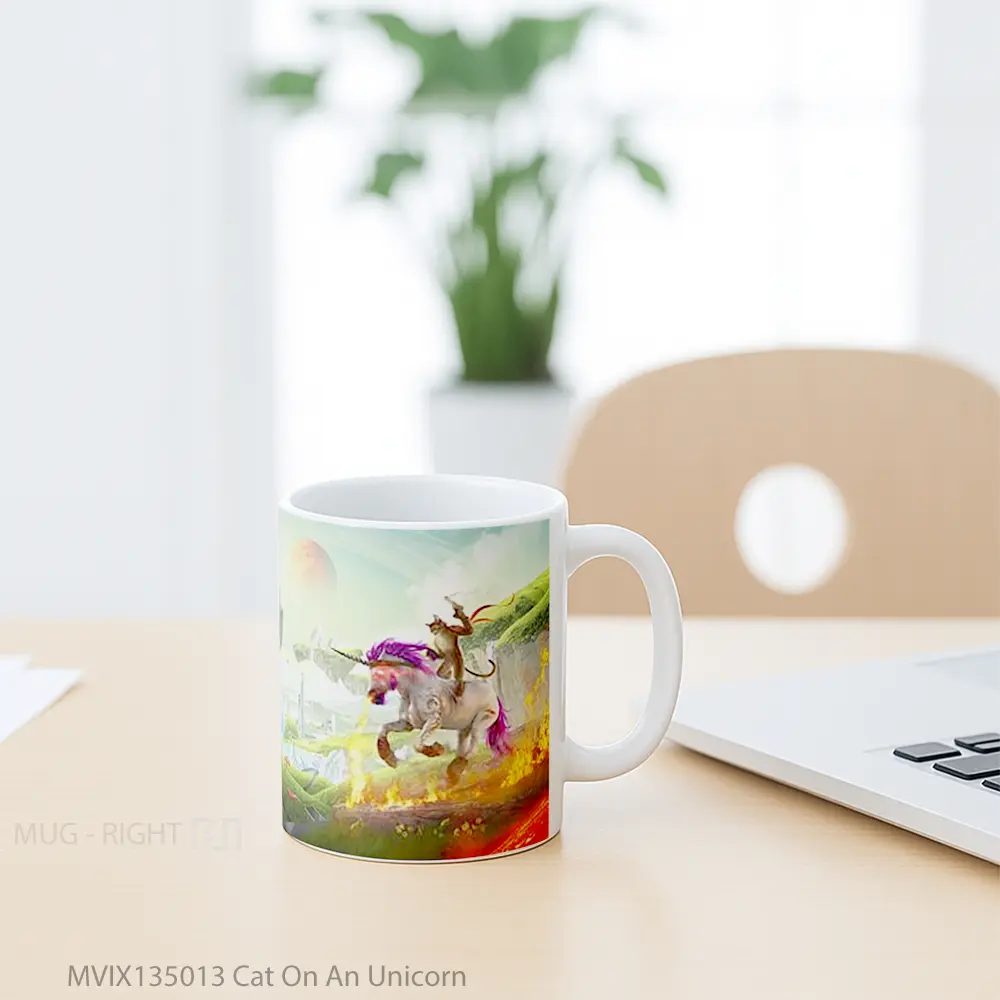Mug Cat On An Unicorn Gelas Hewan Lucu - All-side / Desain