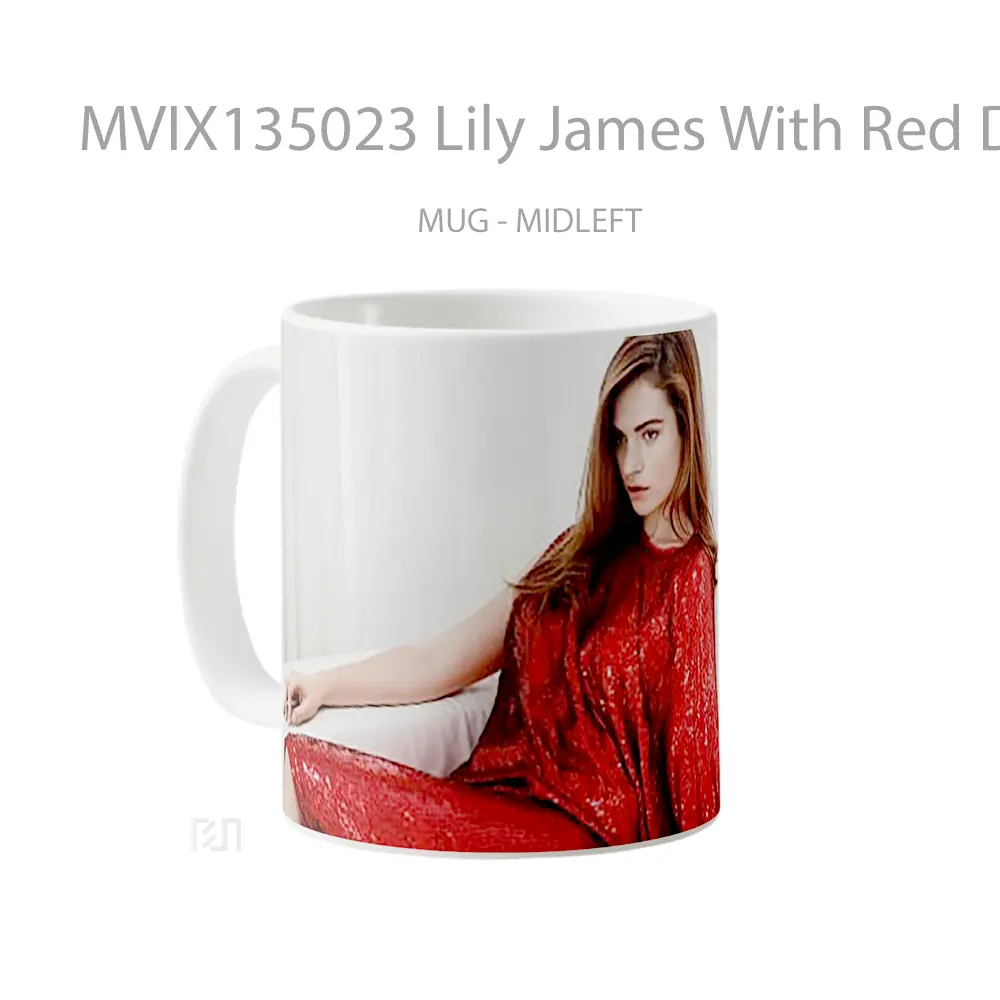 Mug Lily James With Red Dress Gelas Keramik Unik - All-side / Desain