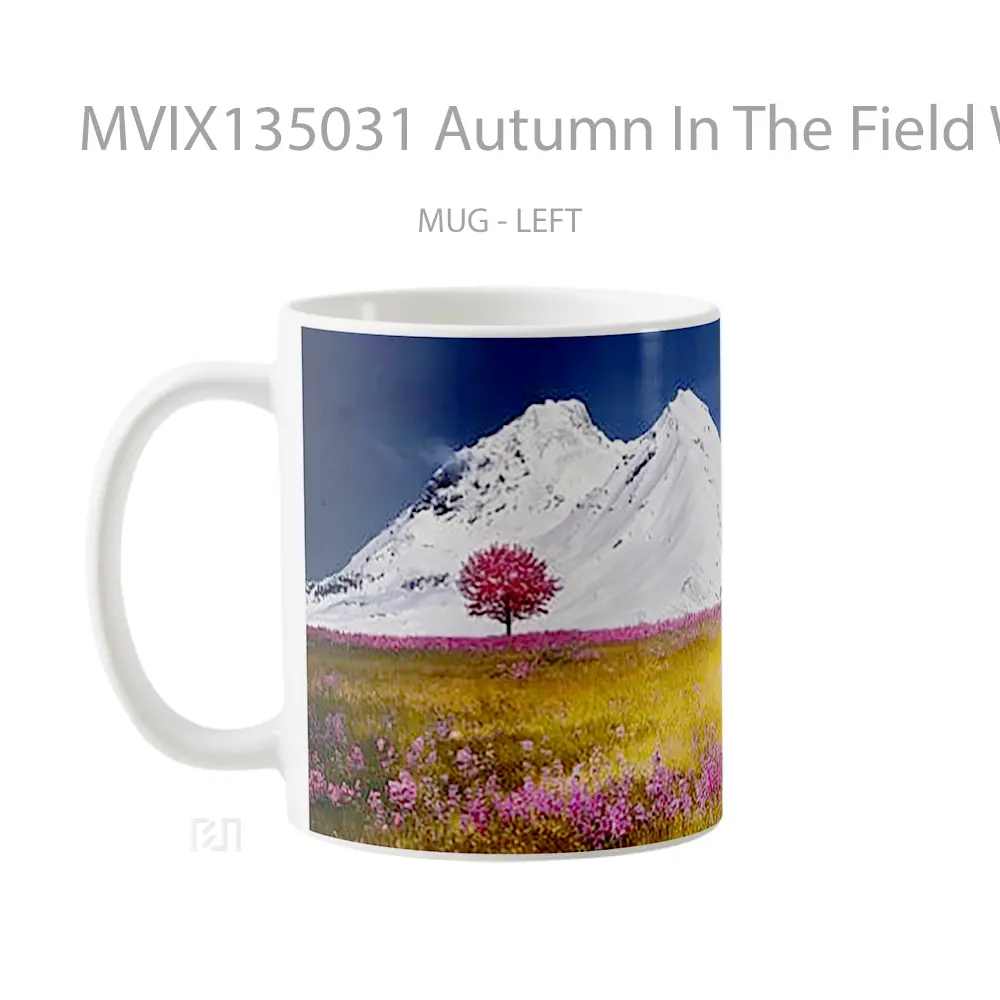 Mug Autumn In The Field With Mountains Gelas Pemandangan Alam - All-side / Desain