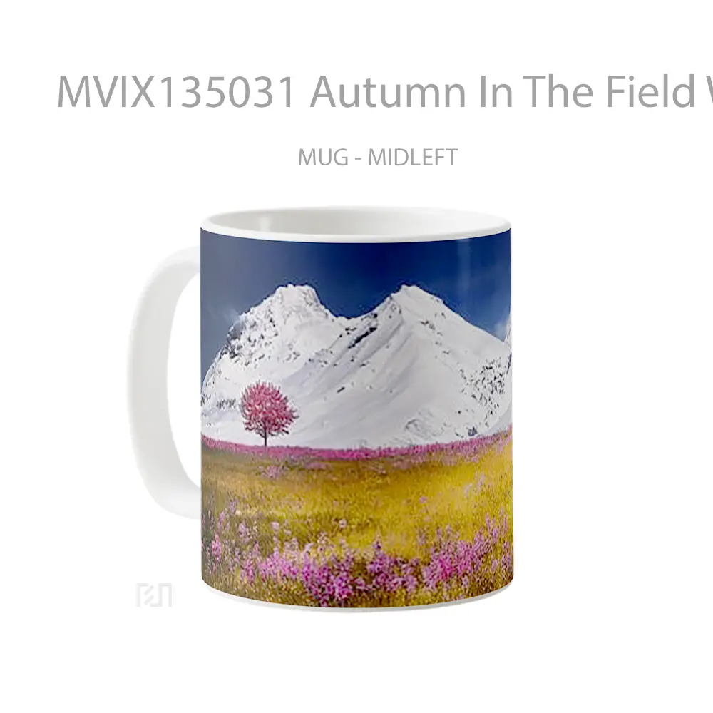 Mug Autumn In The Field With Mountains Gelas Pemandangan Alam - All-side / Desain