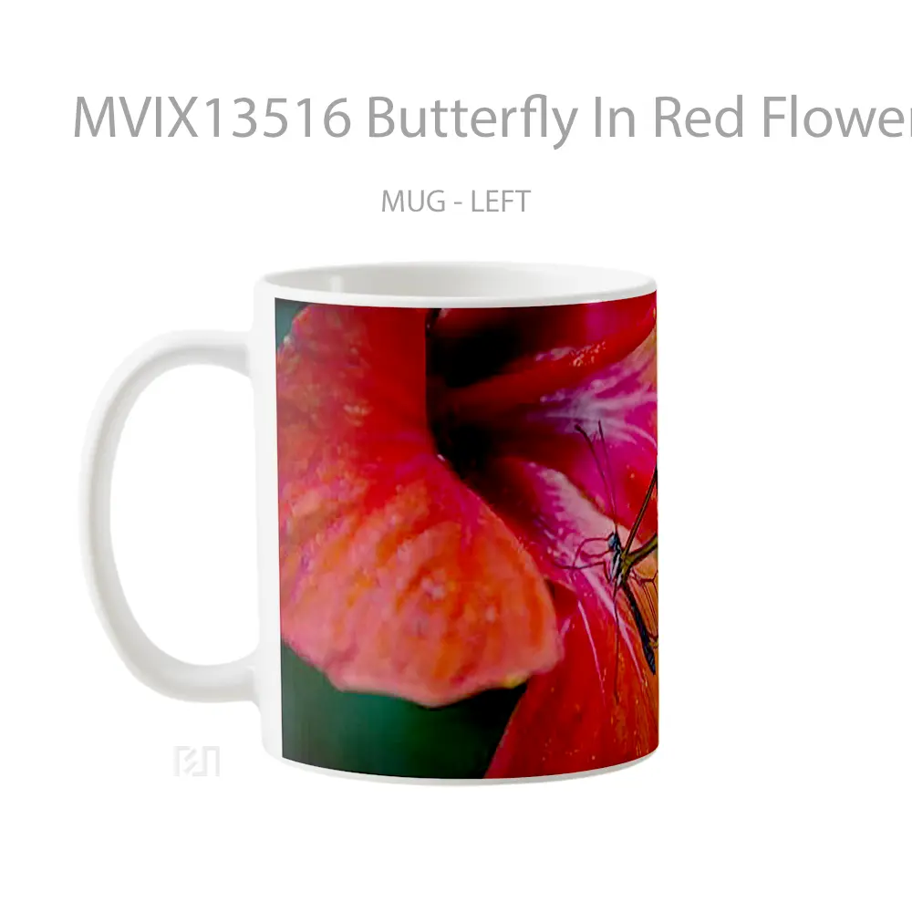 Mug Butterfly In Red Flower V1 Gelas Hewan Lucu - All-side / Desain