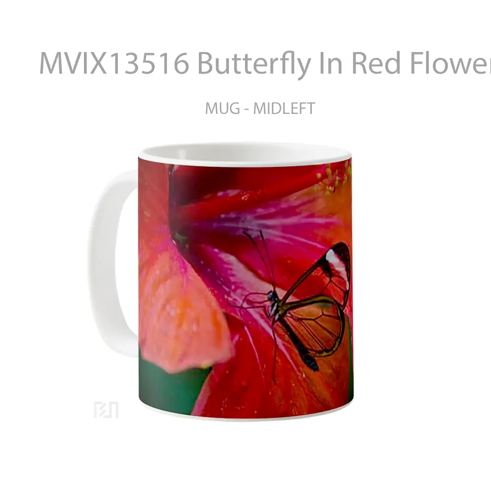 Mug Butterfly In Red Flower V1 Gelas Hewan Lucu - All-side / Desain