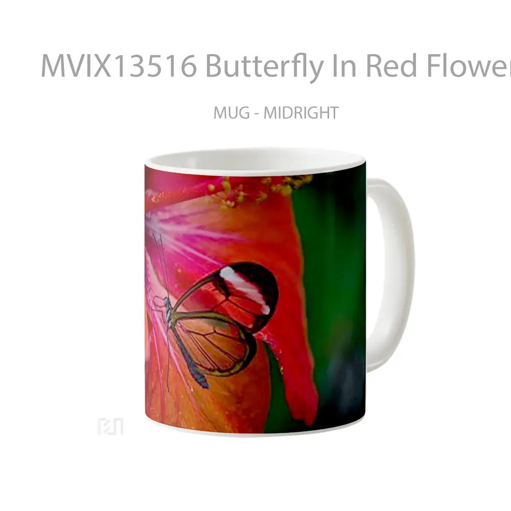 Mug Butterfly In Red Flower V1 Gelas Hewan Lucu - All-side / Desain