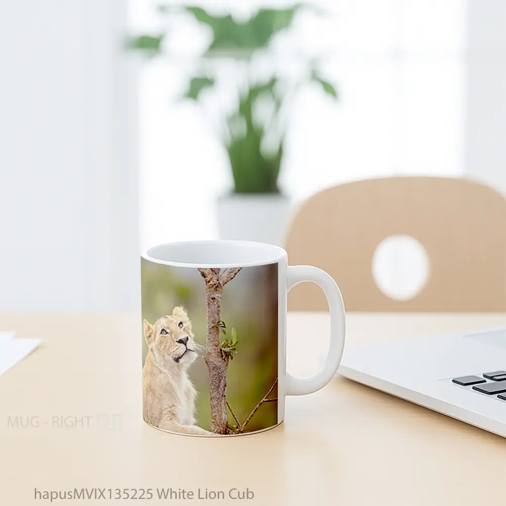 Mug White Lion Cub Gelas Hewan Lucu - All-side / Desain