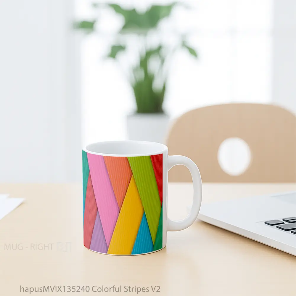 Mug Colorful Stripes V2 Gelas Keramik Unik - All-side / Desain