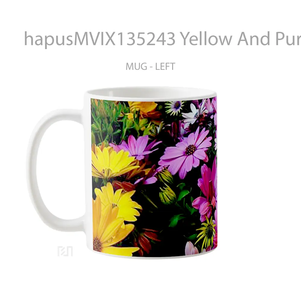 Mug Yellow And Purple Daisies Gelas Keramik Unik - All-side / Desain