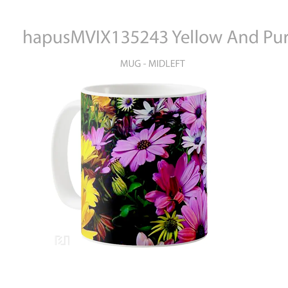 Mug Yellow And Purple Daisies Gelas Keramik Unik - All-side / Desain