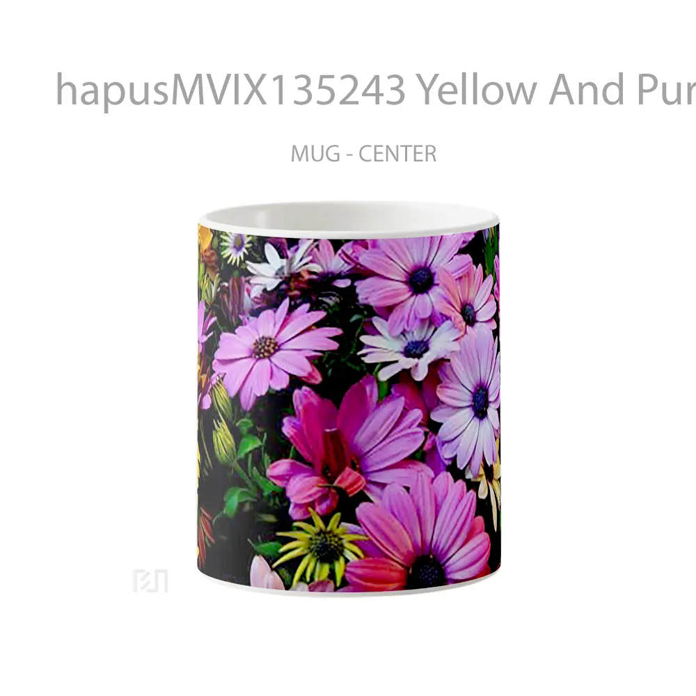 Mug Yellow And Purple Daisies Gelas Keramik Unik