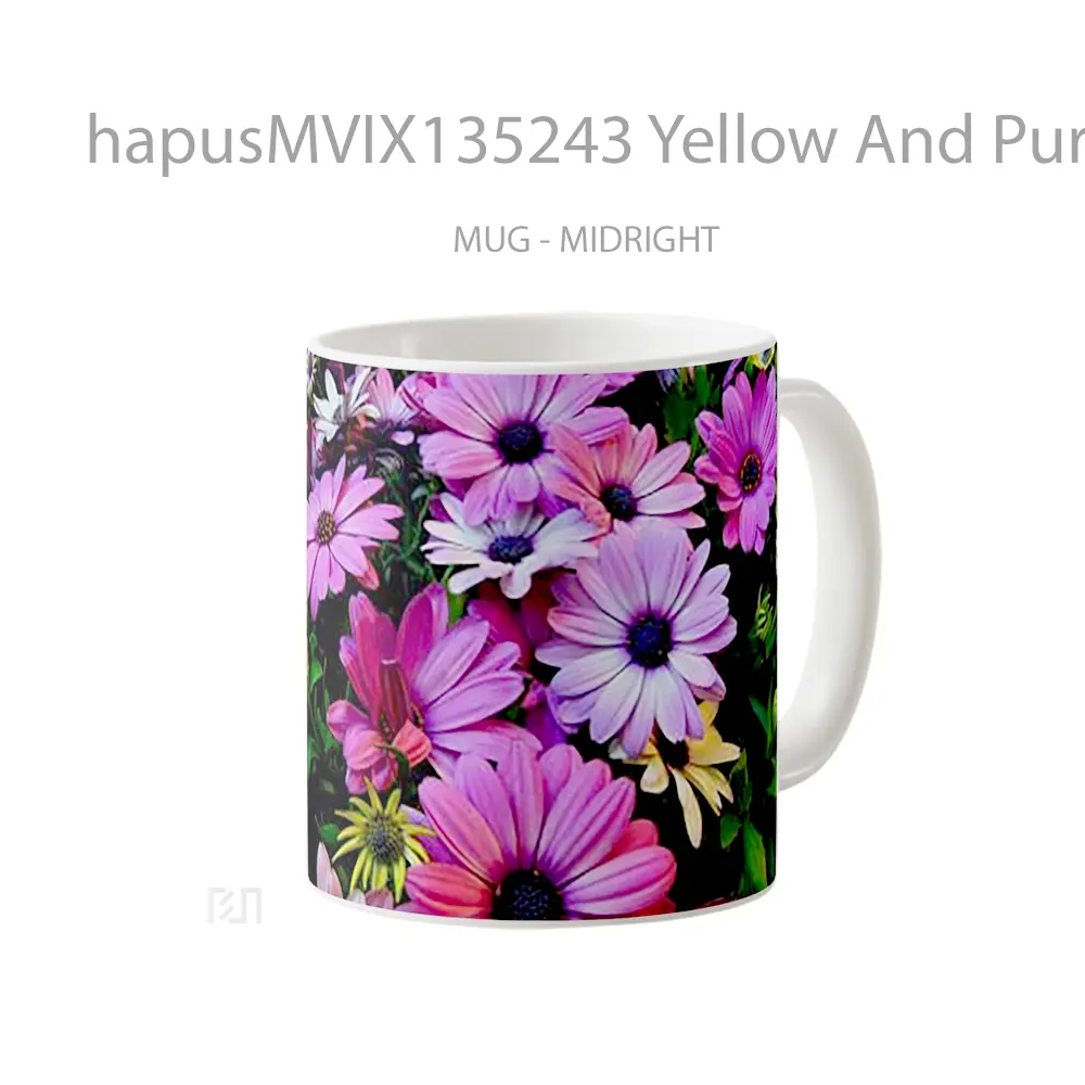 Mug Yellow And Purple Daisies Gelas Keramik Unik - All-side / Desain