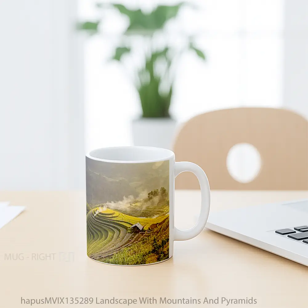 Mug Landscape With Mountains And Pyramids Gelas Pemandangan Alam - All-side / Desain