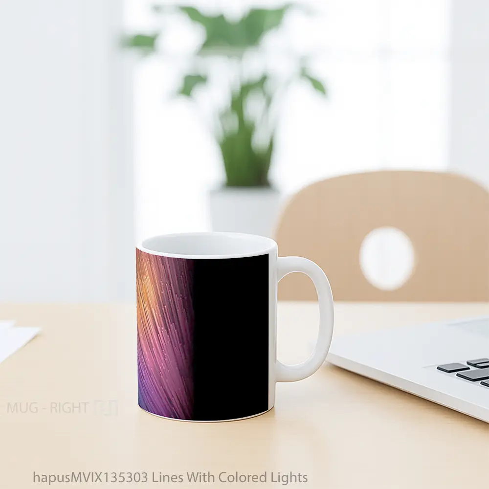 Mug Lines With Colored Lights Gelas Keramik Unik - All-side / Desain