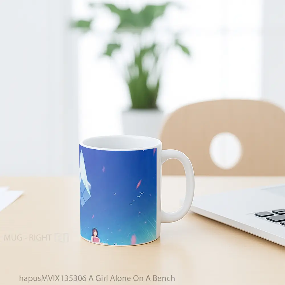 Mug A Girl Alone On A Bench Gelas Keramik Unik - All-side / Desain
