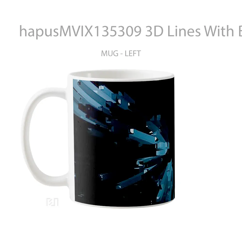 Mug 3D Lines With Blue Perspective Gelas Keramik Unik - All-side / Desain