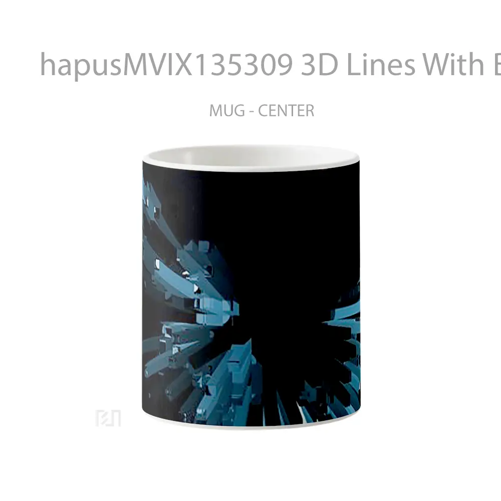 Mug 3D Lines With Blue Perspective Gelas Keramik Unik