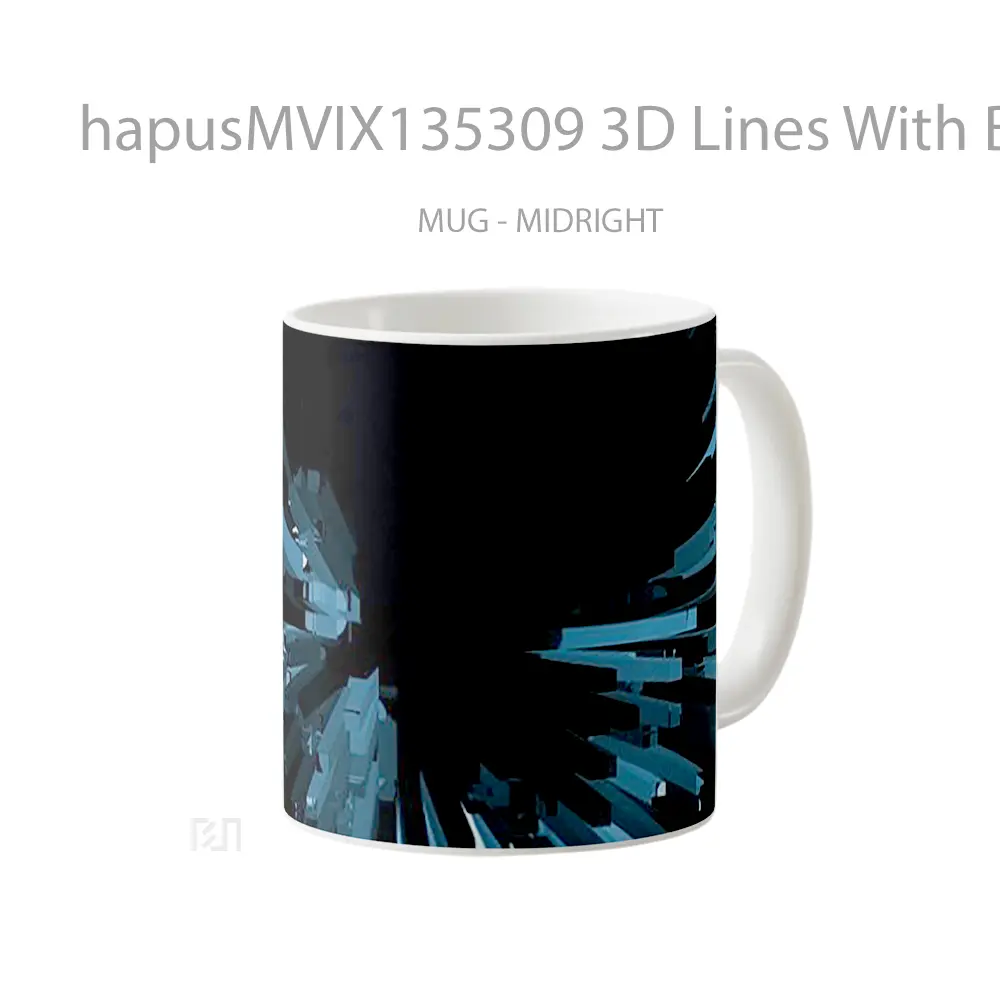 Mug 3D Lines With Blue Perspective Gelas Keramik Unik - All-side / Desain