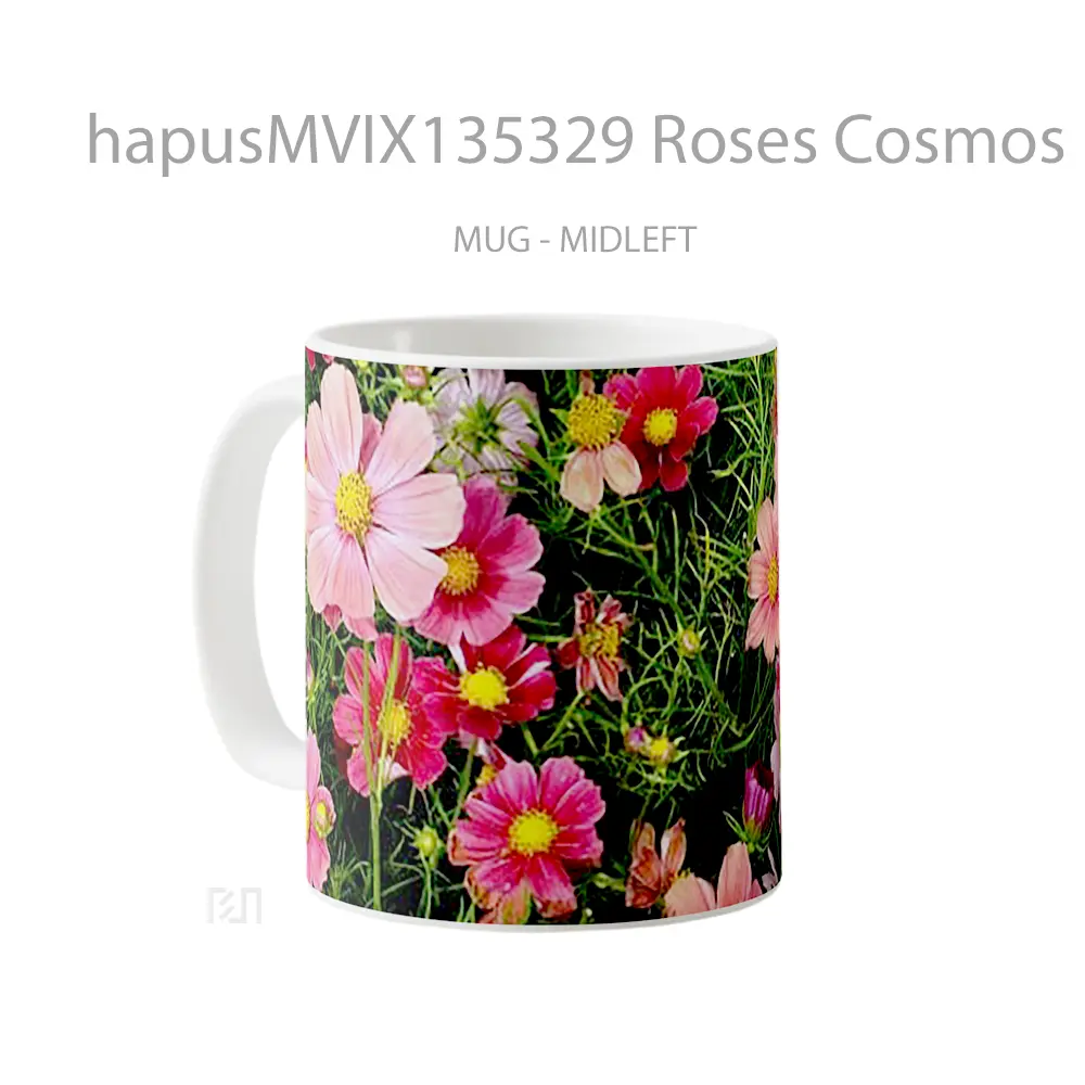 Mug Roses Cosmos Flowers Gelas Pemandangan Alam - All-side / Desain