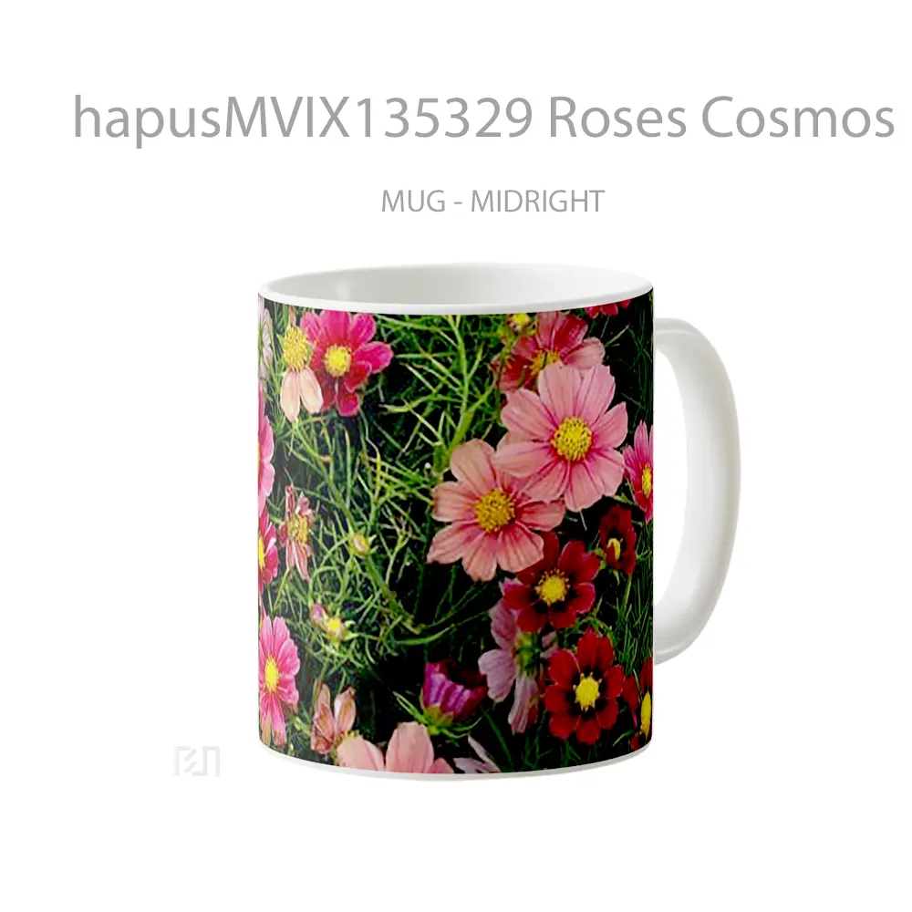 Mug Roses Cosmos Flowers Gelas Pemandangan Alam - All-side / Desain