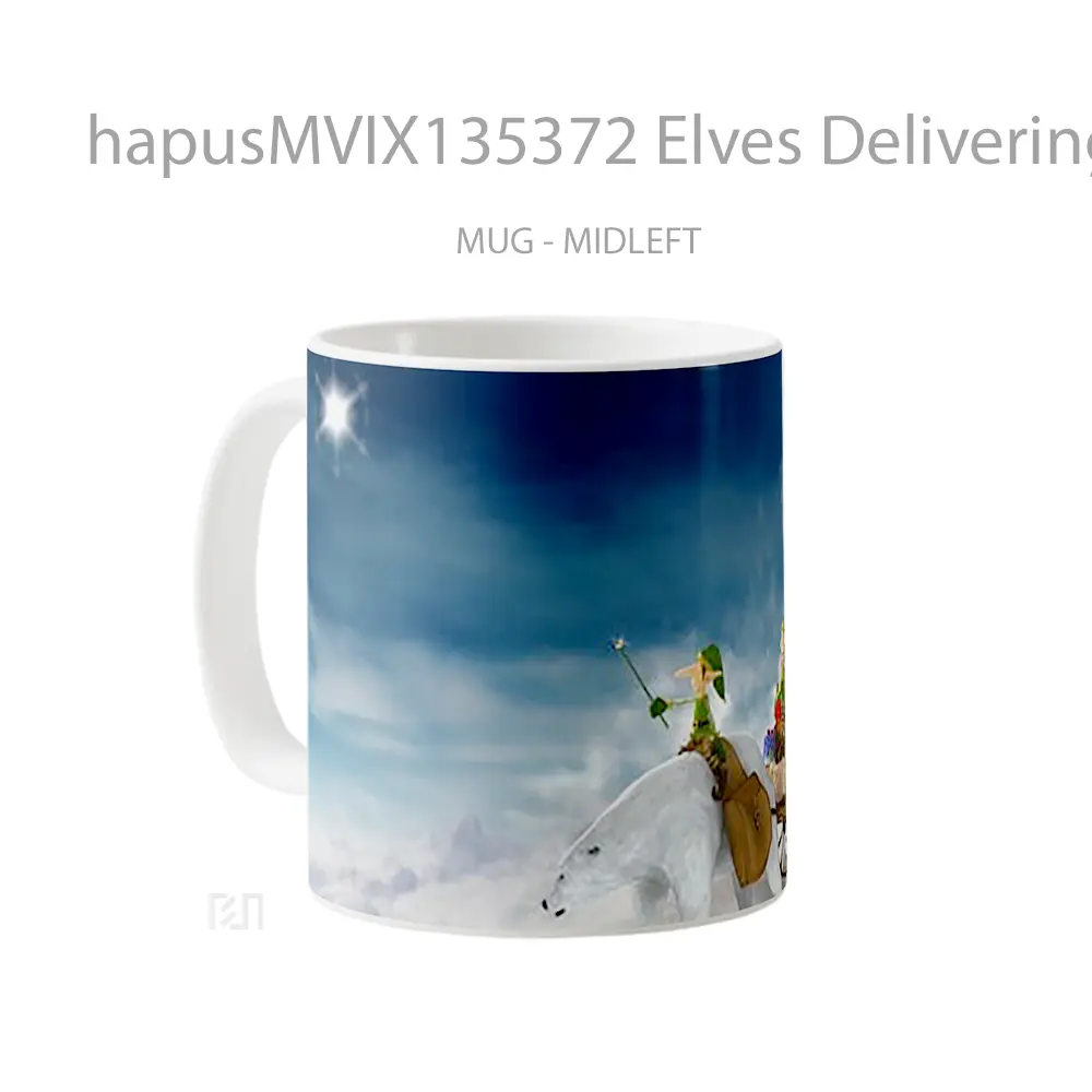 Mug Elves Delivering Christmas Gifts Gelas Fantasi - All-side / Desain