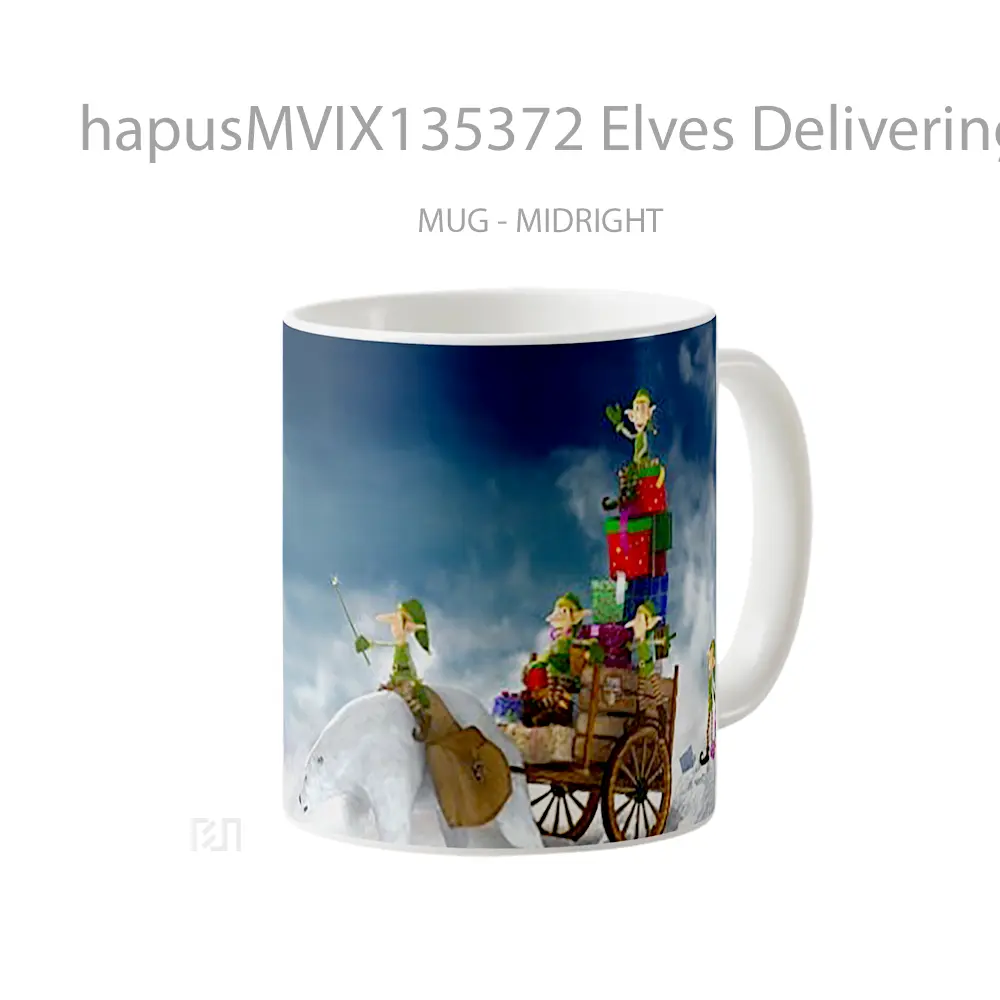 Mug Elves Delivering Christmas Gifts Gelas Fantasi - All-side / Desain