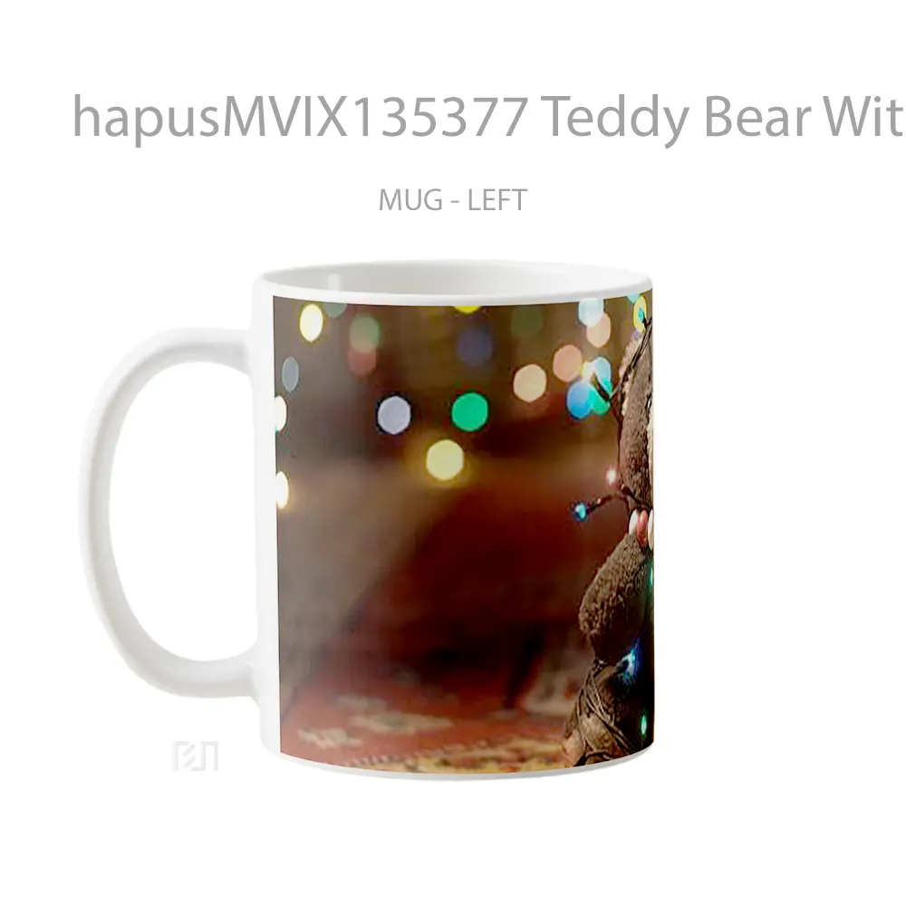 Mug Teddy Bear With Christmas Lights Gelas Hewan Lucu - All-side / Desain