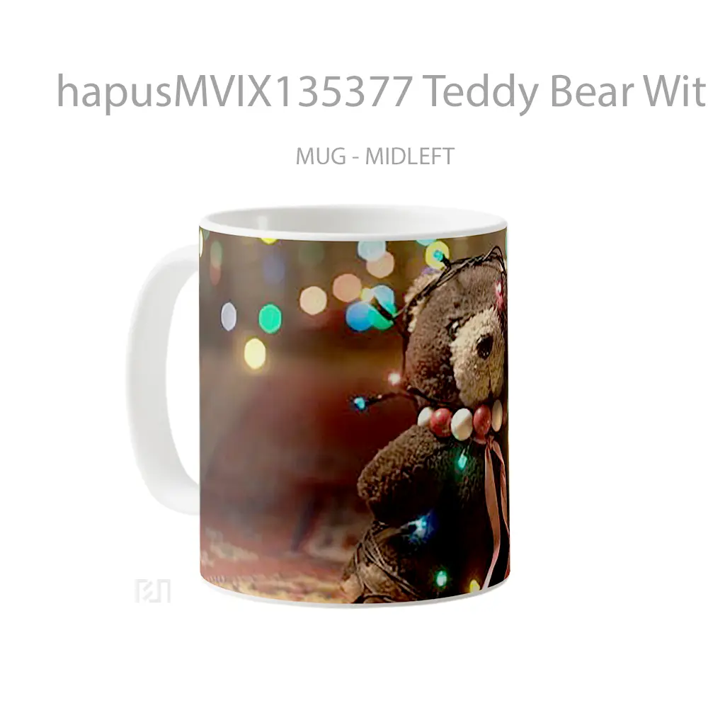 Mug Teddy Bear With Christmas Lights Gelas Hewan Lucu - All-side / Desain