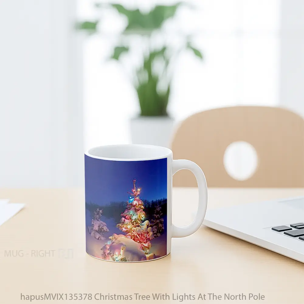 Mug Christmas Tree With Lights At The North Pole Gelas Pemandangan Alam - All-side / Desain