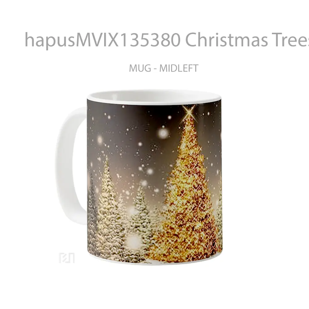 Mug Christmas Trees With Flashes Of Golden Lights Gelas Pemandangan Alam - All-side / Desain