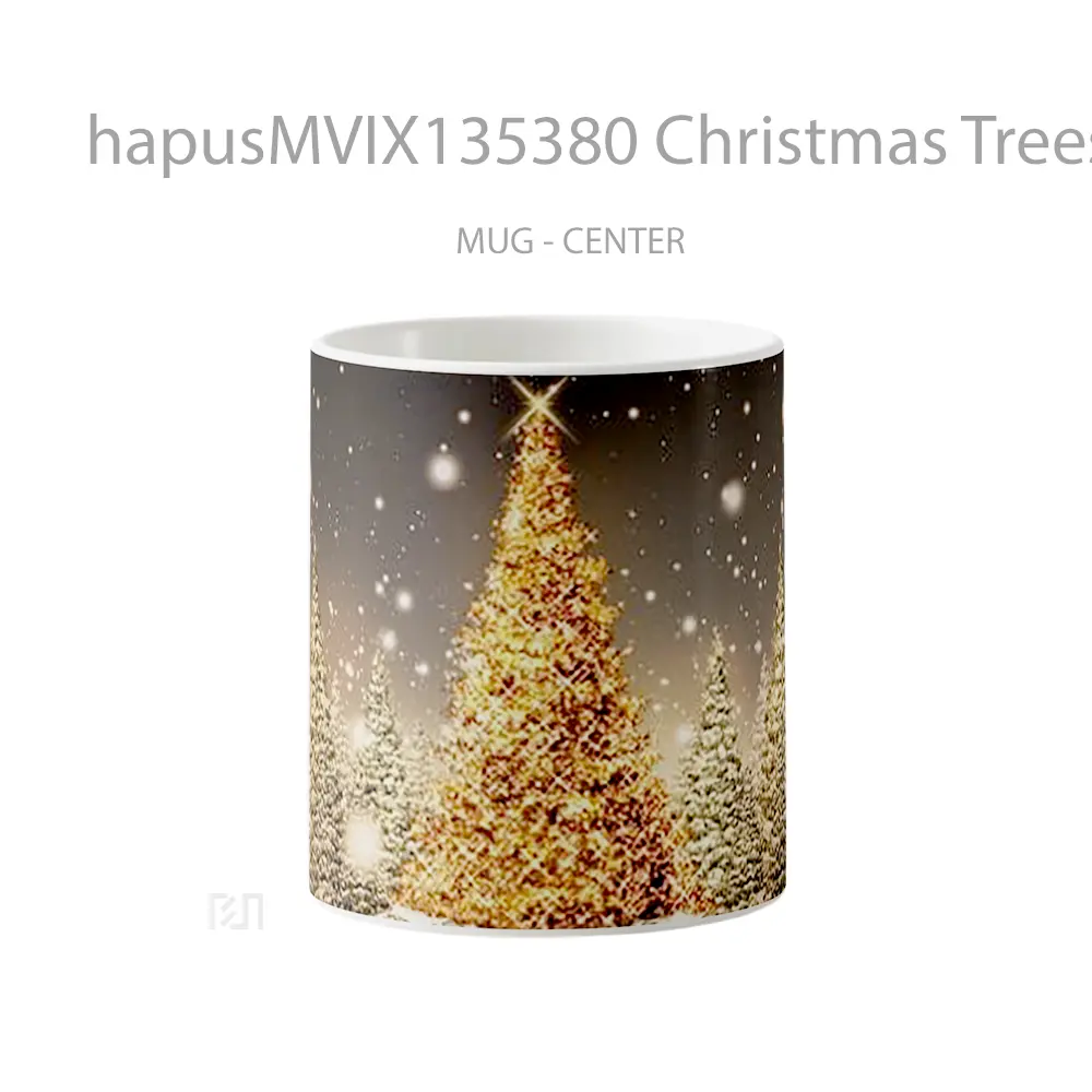 Mug Christmas Trees With Flashes Of Golden Lights Gelas Pemandangan Alam