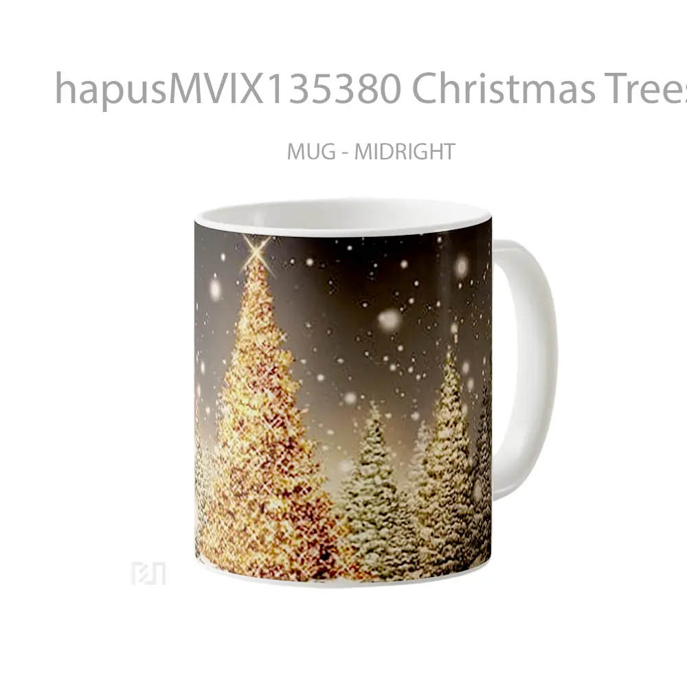 Mug Christmas Trees With Flashes Of Golden Lights Gelas Pemandangan Alam - All-side / Desain