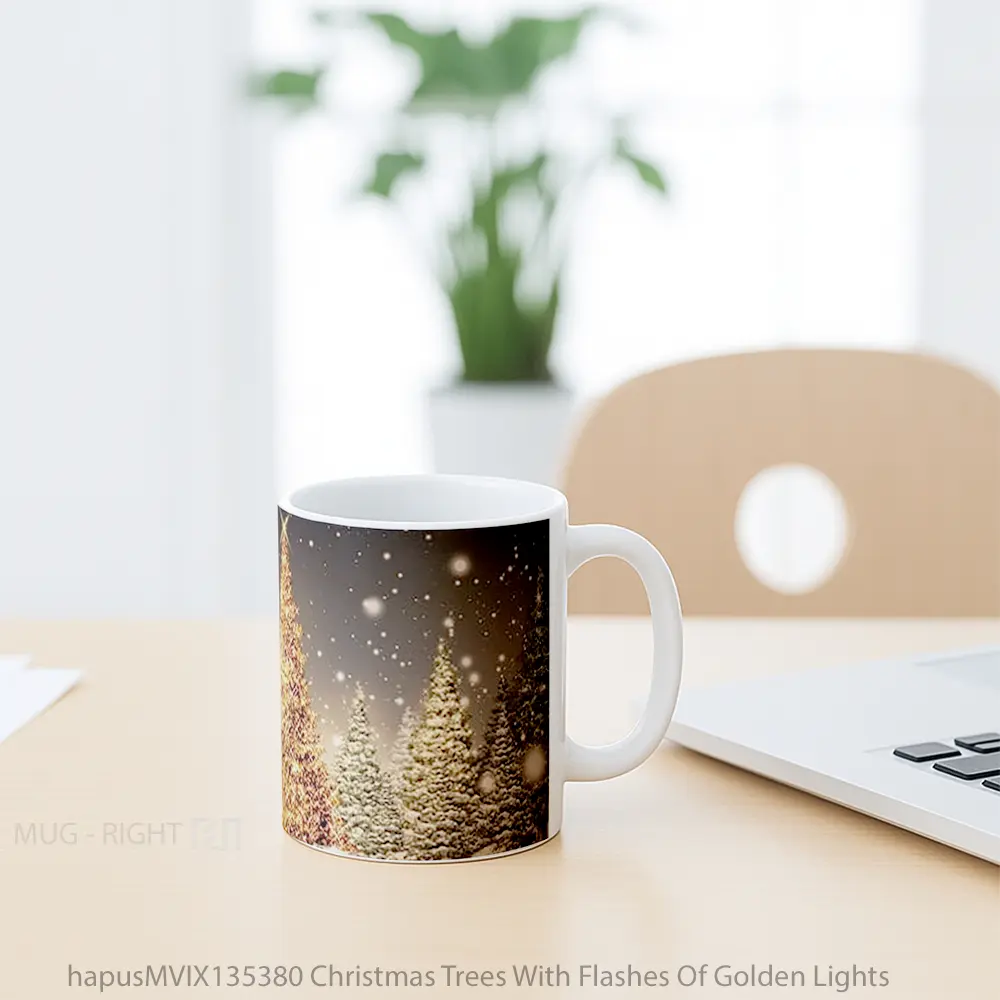 Mug Christmas Trees With Flashes Of Golden Lights Gelas Pemandangan Alam - All-side / Desain