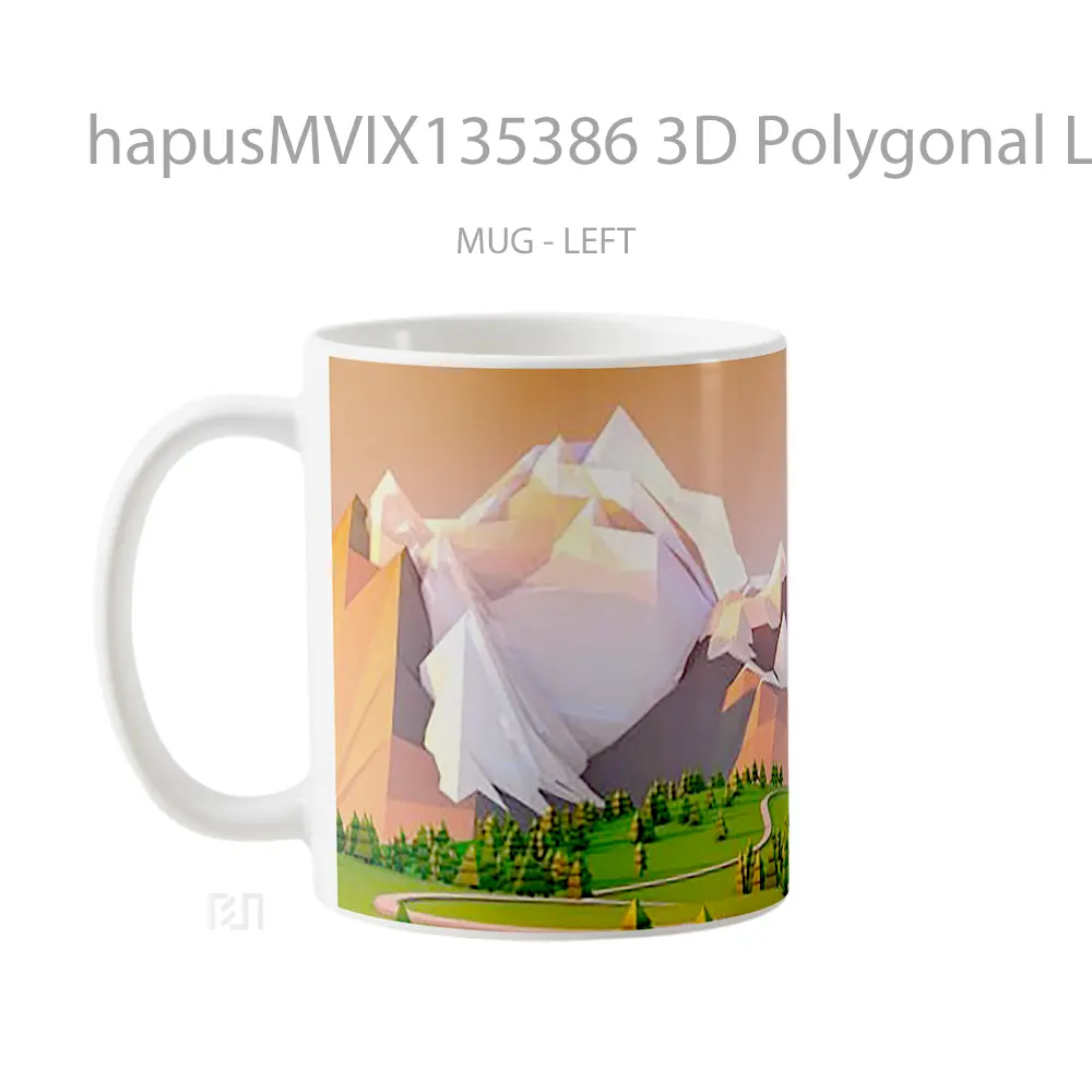 Mug 3D Polygonal Landscape Gelas Pemandangan Alam - All-side / Desain