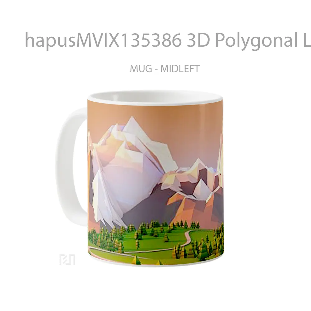 Mug 3D Polygonal Landscape Gelas Pemandangan Alam - All-side / Desain