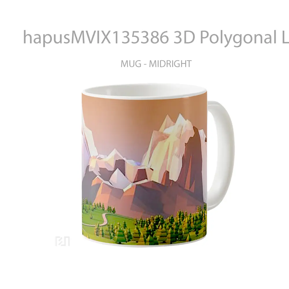 Mug 3D Polygonal Landscape Gelas Pemandangan Alam - All-side / Desain