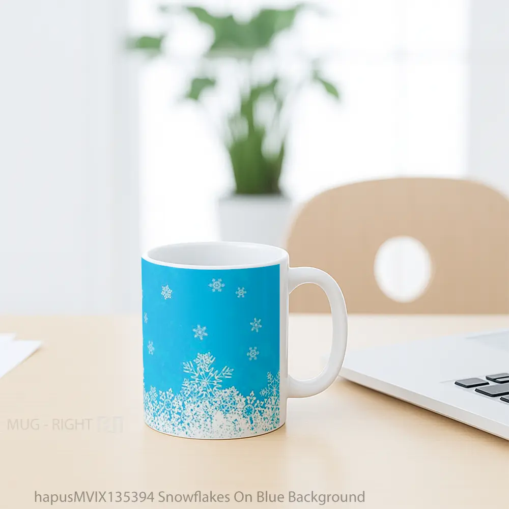 Mug Snowflakes On Blue Background Gelas Keramik Unik - All-side / Desain