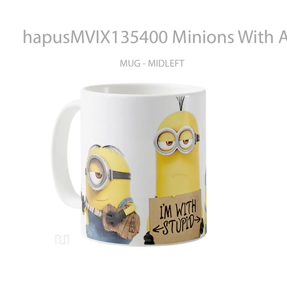 Mug Minions With A Sign Gelas Kartun - All-side / Desain