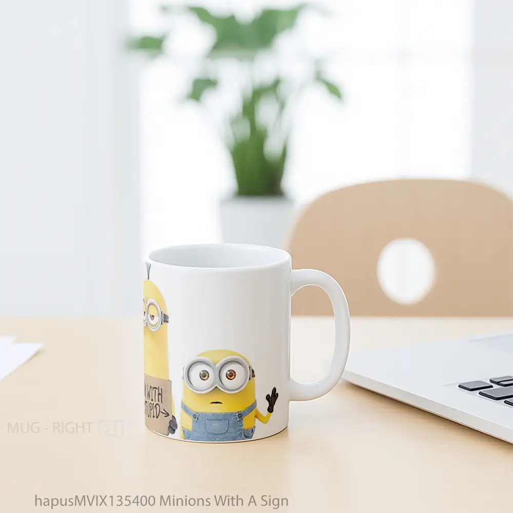 Mug Minions With A Sign Gelas Kartun - All-side / Desain