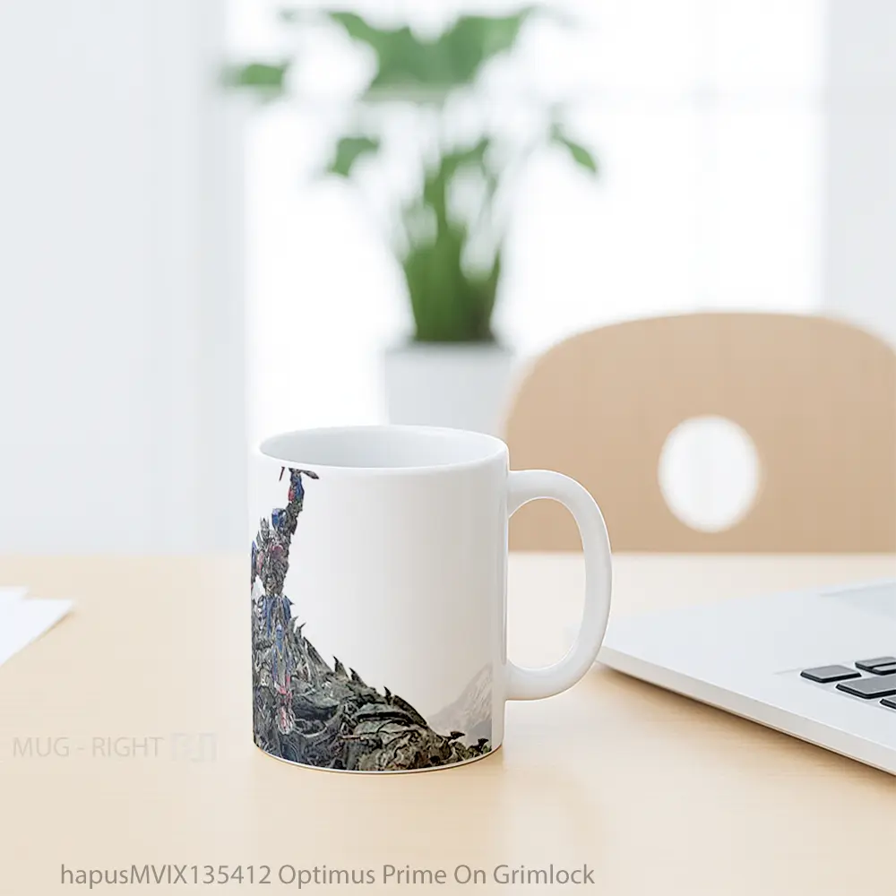 Mug Optimus Prime On Grimlock Gelas Keramik Unik - All-side / Desain