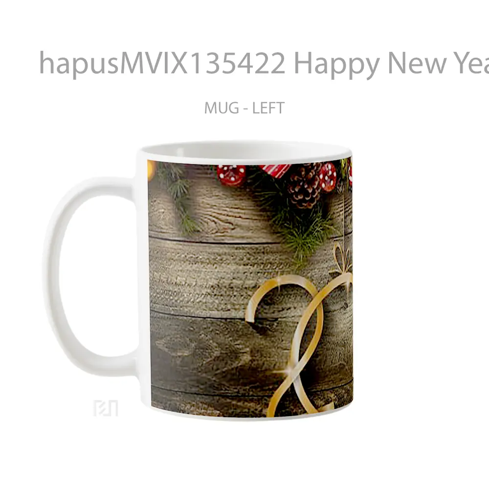 Mug Happy New Year 2017 With Christmas Decorations Gelas Keramik Unik - All-side / Desain