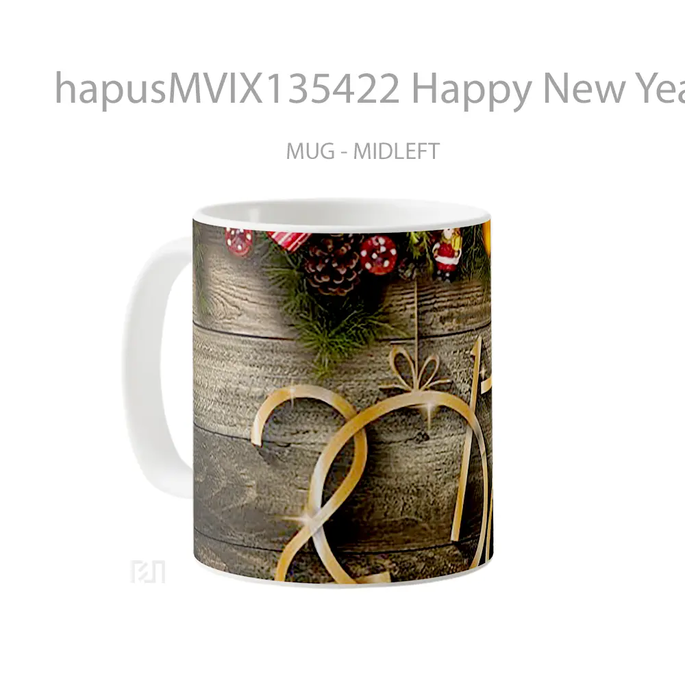Mug Happy New Year 2017 With Christmas Decorations Gelas Keramik Unik - All-side / Desain