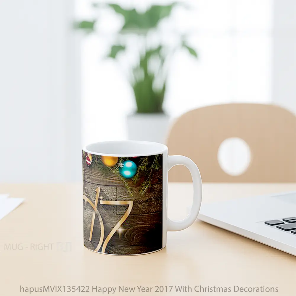 Mug Happy New Year 2017 With Christmas Decorations Gelas Keramik Unik - All-side / Desain