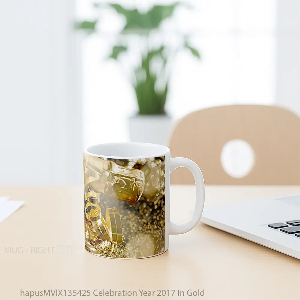 Mug Celebration Year 2017 In Gold Gelas Keramik Unik - All-side / Desain