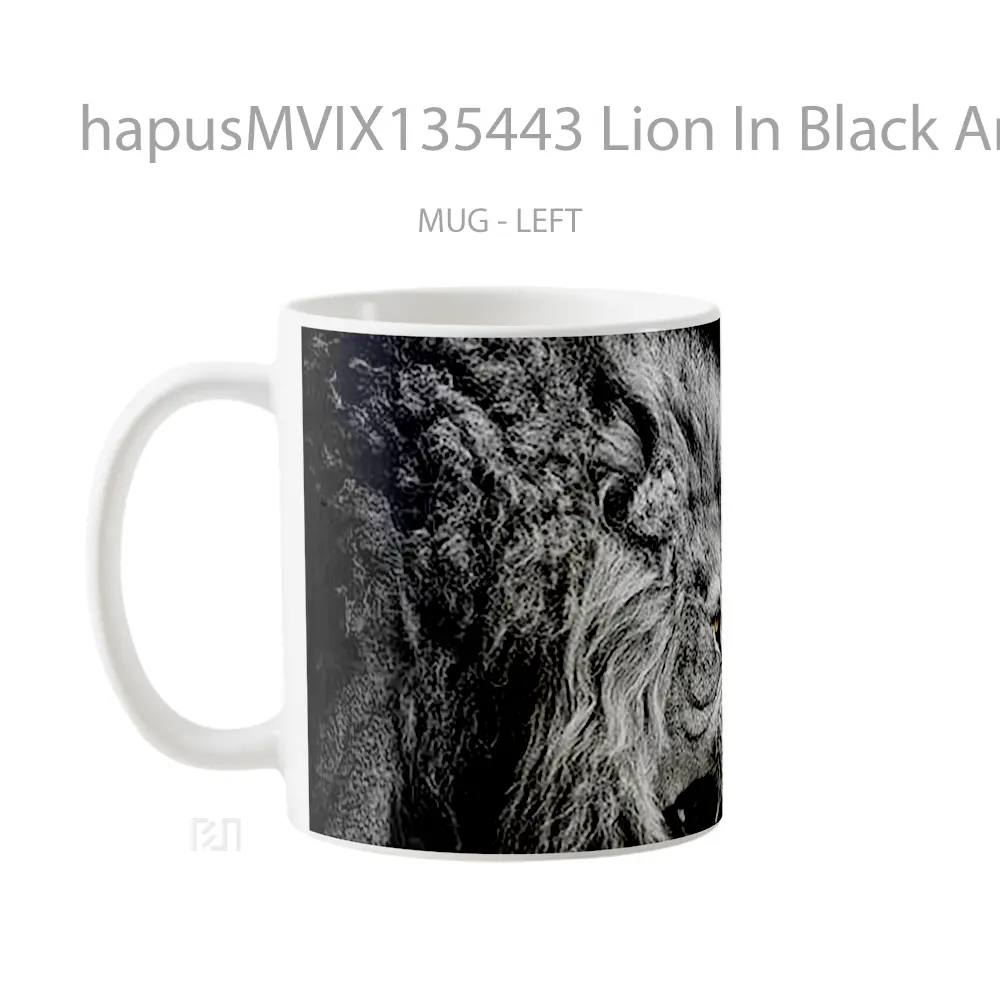 Mug Lion In Black And White Gelas Hewan Lucu - All-side / Desain